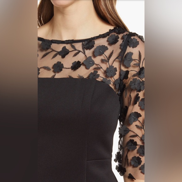 Eliza J NWT ABSOLUTELY STUNNING SIZE 6 Black Social Lace Sleeve Scuba Dress - Picture 3 of 8